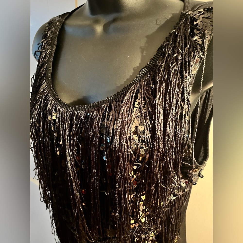 Black Sequin Fringe dress vintage Gatsby dress fringe sequence stampede western